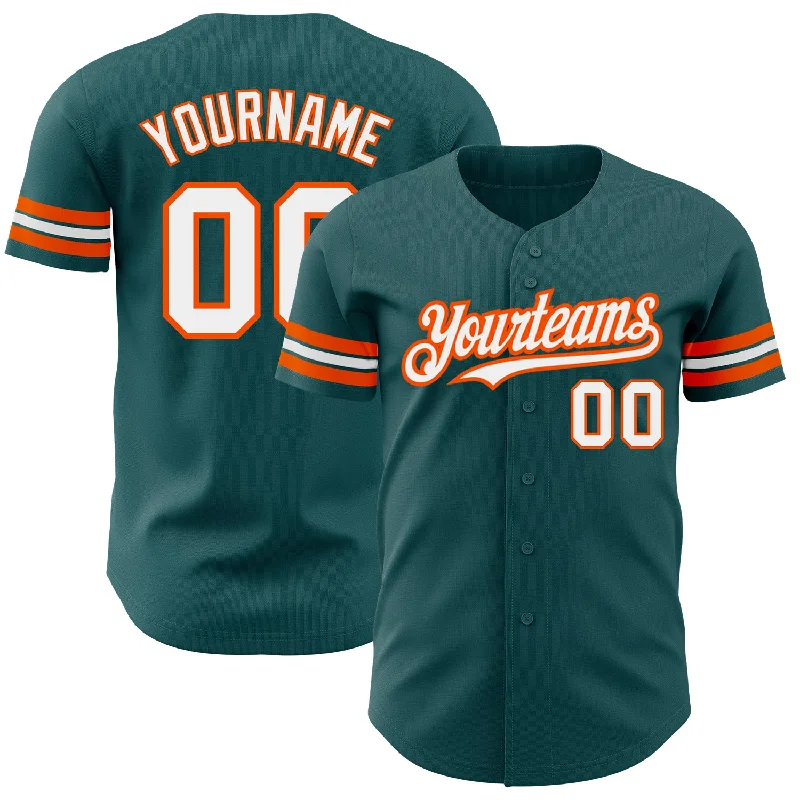 Pullover Baseball Jersey-Custom Midnight Green White-Orange Authentic Baseball Jersey