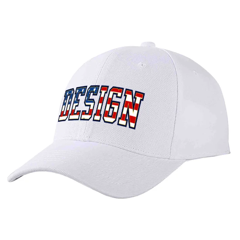 Mechanic Baseball Cap-Custom White Vintage USA Flag-Gold Curved Eaves Sport Design Baseball Cap