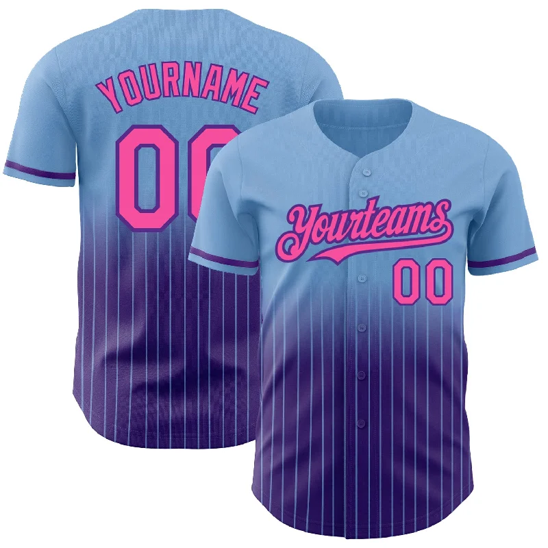 Baseball Club Jersey-Custom Light Blue Pinstripe Pink-Purple Authentic Fade Fashion Baseball Jersey