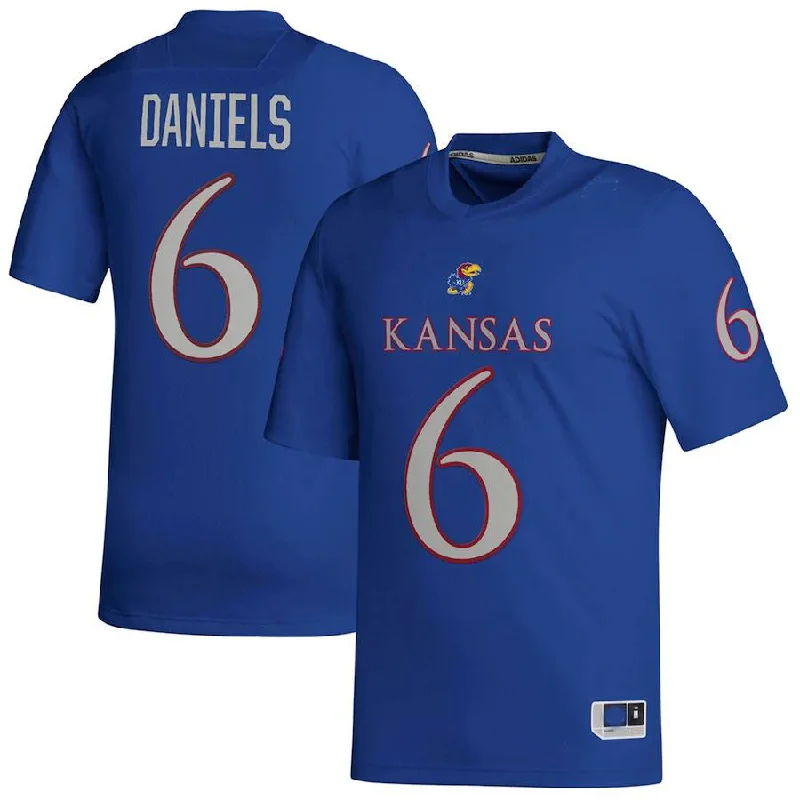 Veteran Football Jersey-K.Jayhawks #6 Jalon Daniels NIL Replica Football Jersey Royal Stitched American College Jerseys