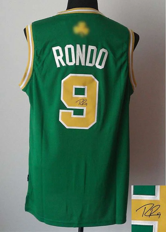 Logo Basketball Jersey-Celtics 9 Rondo Green Signature Edition Basketball Jerseys