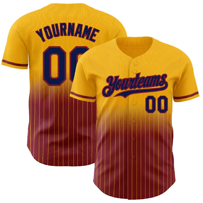 Baseball Style Jersey-Custom Gold Pinstripe Navy-Crimson Authentic Fade Fashion Baseball Jersey