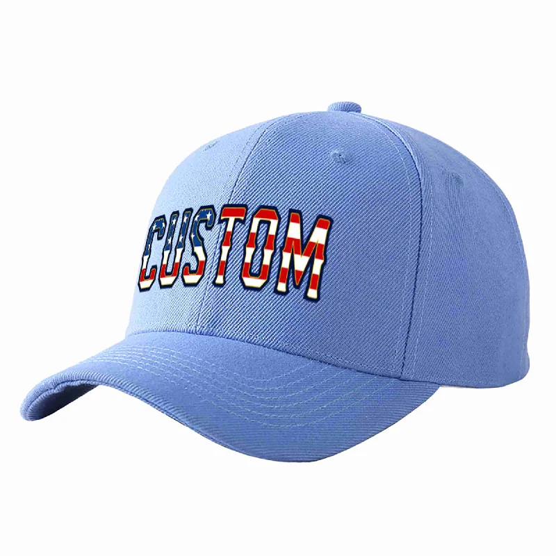 Rugby Baseball Cap-Custom Sky Blue Vintage USA Flag-Gold Curved Eaves Sport Baseball Cap Design for Men/Women/Youth