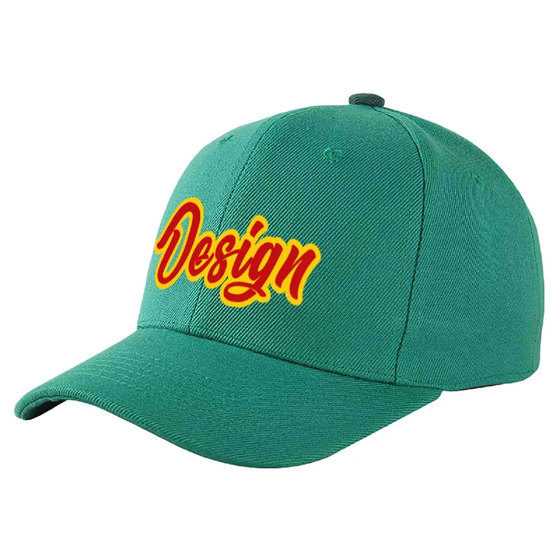 Vacation Baseball Cap-Custom Light Green Red-Yellow Curved Eaves Sport Design Baseball Cap