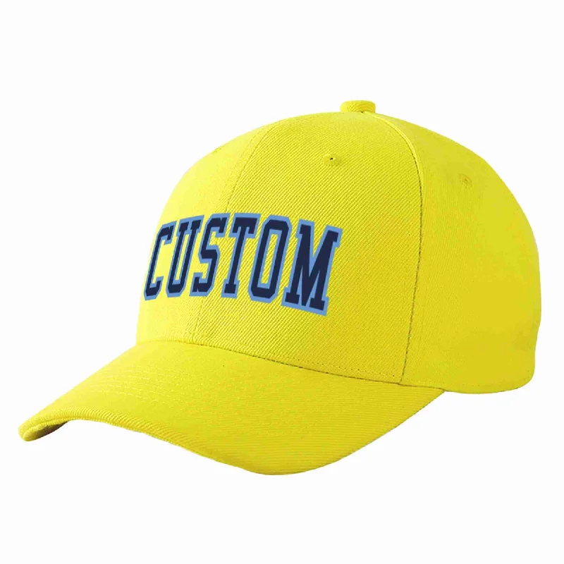 Trucker Baseball Cap-Custom Yellow Navy-Light Blue Curved Eaves Sport Baseball Cap Design for Men/Women/Youth