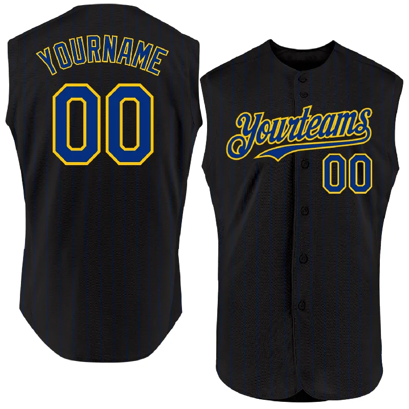 Baseball Festival Jersey-Custom Black Royal Pinstripe Old Gold Authentic Sleeveless Baseball Jersey