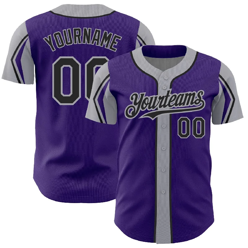 Couple Baseball Jersey-Custom Purple Black-Gray 3 Colors Arm Shapes Authentic Baseball Jersey