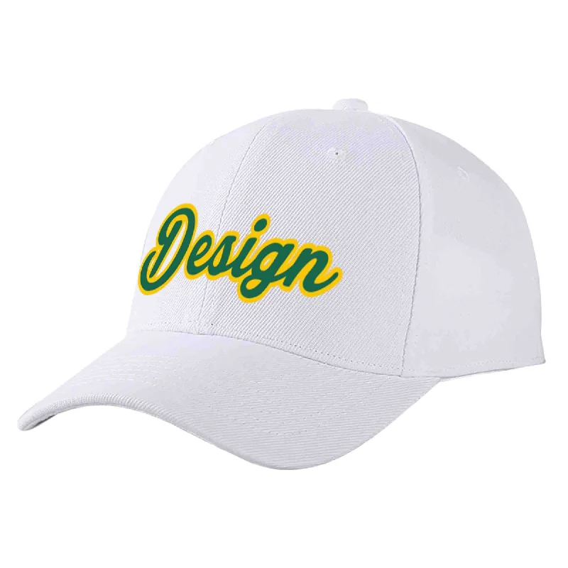 Reflective Baseball Cap-Custom White Kelly Green-Yellow Curved Eaves Sport Design Baseball Cap