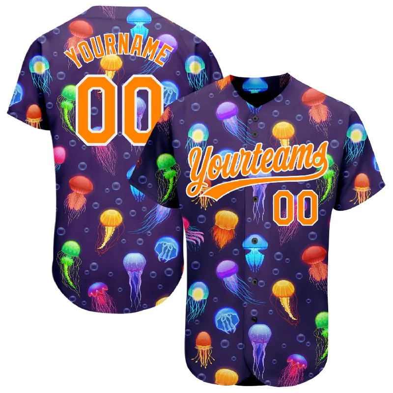 Grey Baseball Jersey-Custom Purple Bay Orange-White 3D Pattern Design Colorful Cartoon Jellyfish Authentic Baseball Jersey