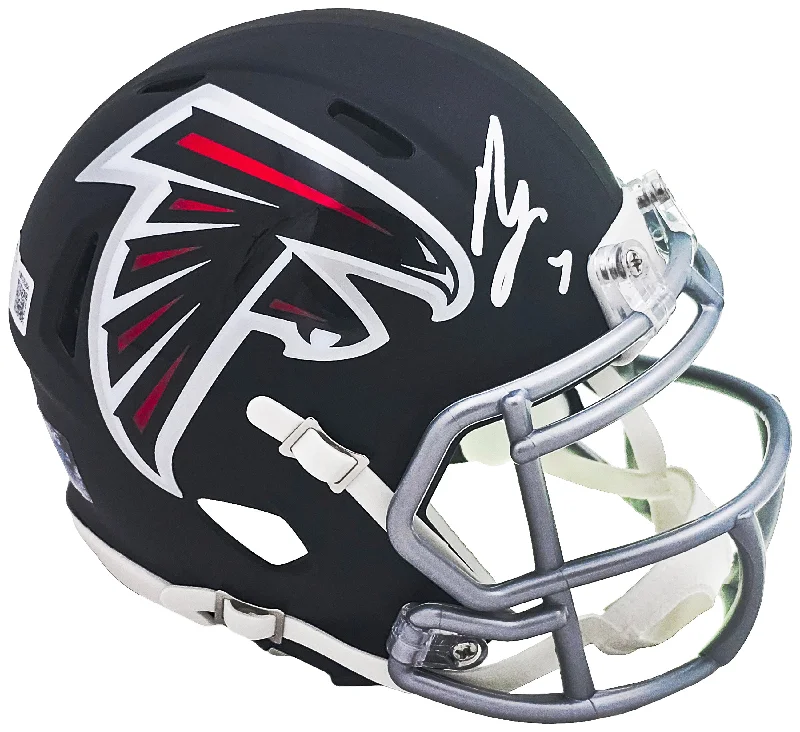 Team Logo Rugby Helmet-Bijan Robinson Autographed Atlanta Falcons Black Speed Mini Helmet Beckett BAS Witness Stock #221146