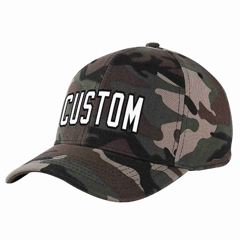 Friendship Baseball Cap-Custom Camo White-Black Curved Eaves Sport Baseball Cap Design for Men/Women/Youth