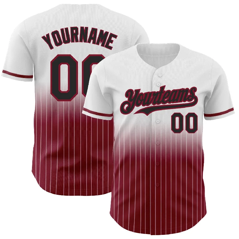 Baseball Iconic Jersey-Custom White Pinstripe Black-Crimson Authentic Fade Fashion Baseball Jersey