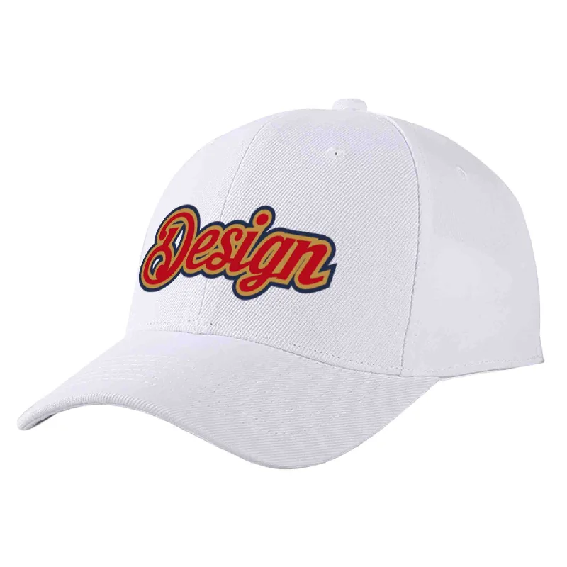 Festival Baseball Cap-Custom White Red-Old Gold Curved Eaves Sport Design Baseball Cap