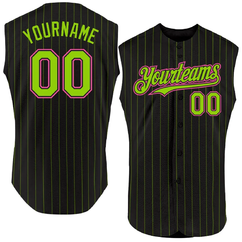 Baseball Culture Jersey-Custom Black Neon Green Pinstripe Light Blue Authentic Sleeveless Baseball Jersey