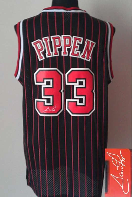 Away Game Basketball Jersey-Bulls 33 Pippen Black Signature Edition Basketball Jerseys