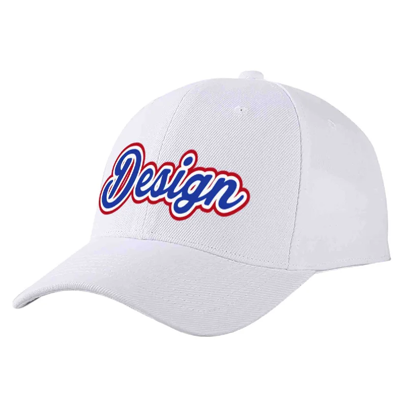 Sun Protection Baseball Cap-Custom White Royal-White Curved Eaves Sport Design Baseball Cap