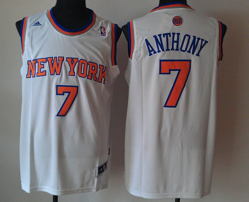 Embroidered Basketball Jersey-Knicks 7 Anthony White New Revolution 30 Basketball Jerseys