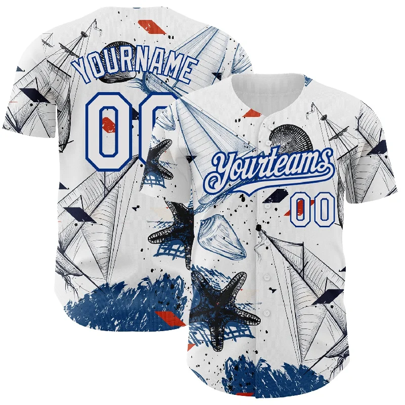 Baseball Heritage Jersey-Custom White Royal 3D Pattern Design Sailing Boats Authentic Baseball Jersey