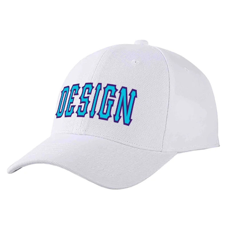 Cycling Baseball Cap-Custom White Light Blue-Purple Curved Eaves Sport Design Baseball Cap