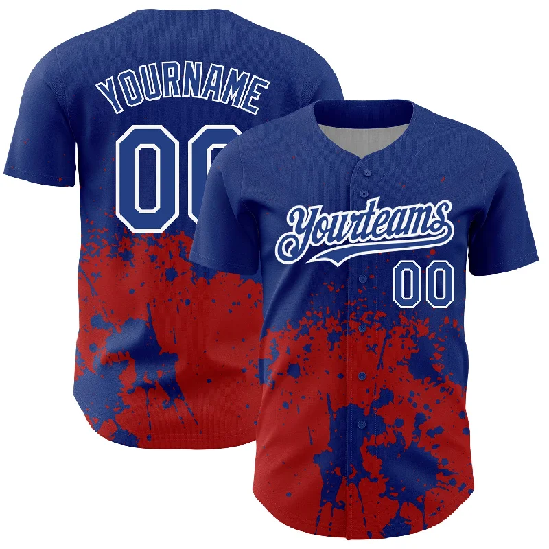 Stadium Baseball Jersey-Custom Royal Red-White 3D Pattern Design Abstract Splash Grunge Art Authentic Baseball Jersey