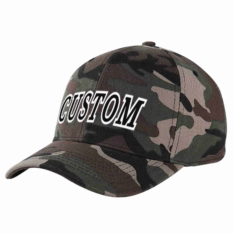 Equestrian Baseball Cap-Custom Camo Black-White Curved Eaves Sport Baseball Cap Design for Men/Women/Youth