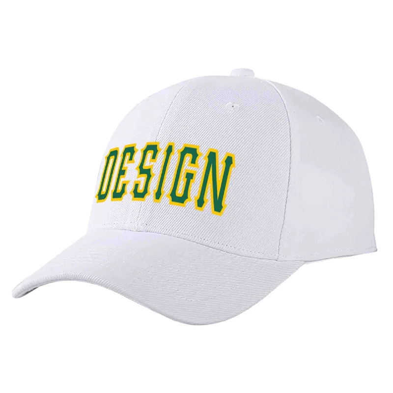 Streetwear Baseball Cap-Custom White Kelly Green-Yellow Curved Eaves Sport Design Baseball Cap