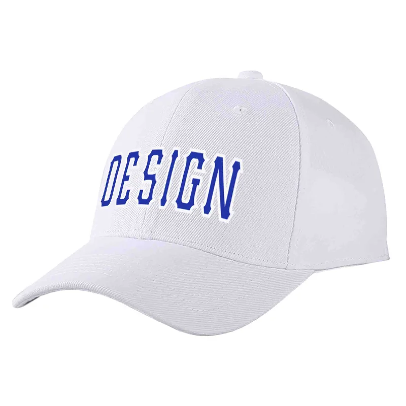 Football Baseball Cap-Custom White Royal-White Curved Eaves Sport Design Baseball Cap