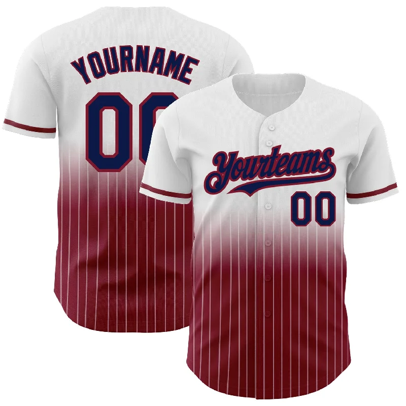 Replica Team Baseball Jersey-Custom White Pinstripe Navy-Crimson Authentic Fade Fashion Baseball Jersey