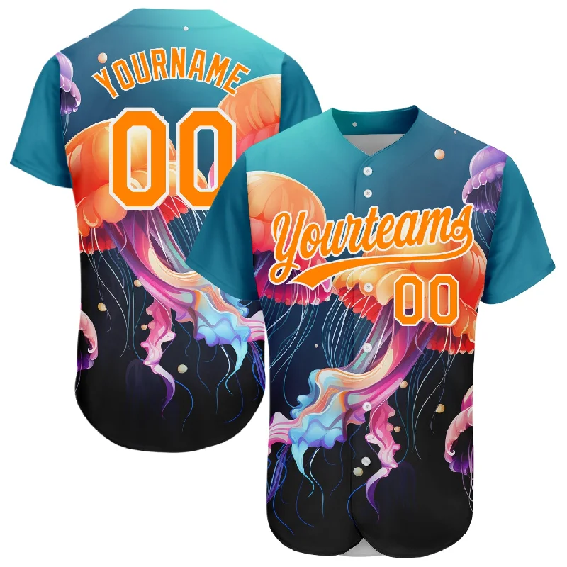 Burgundy Baseball Jersey-Custom Navy Bay Orange-White 3D Pattern Design Jellyfish Floating In The Ocean Authentic Baseball Jersey