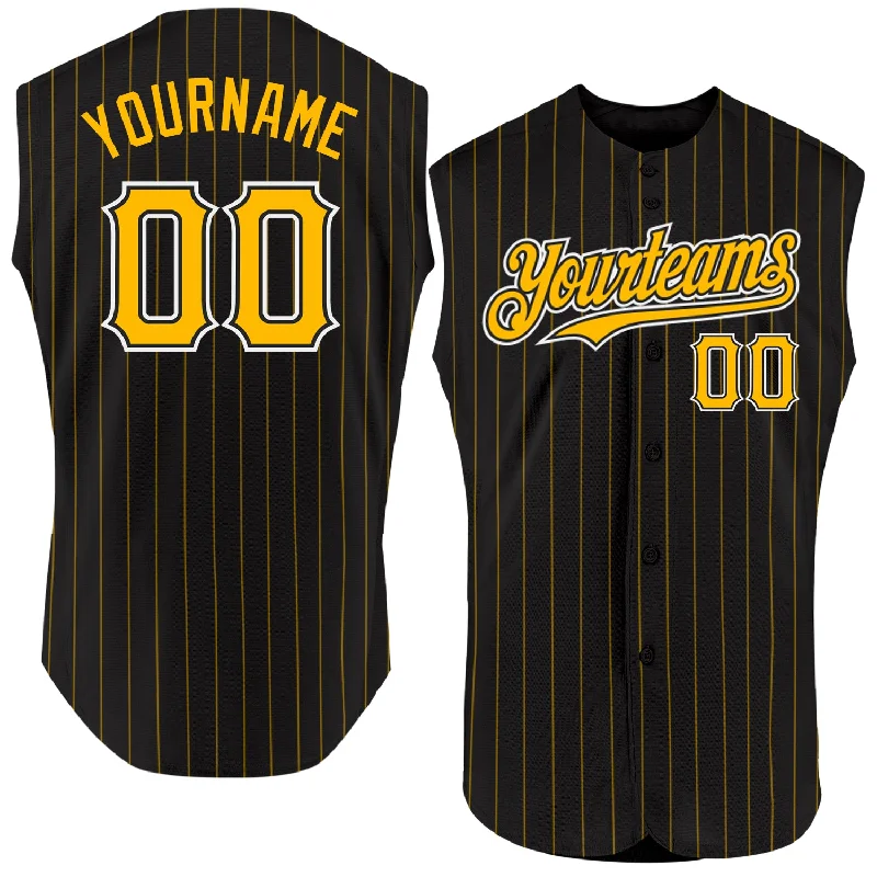 Baseball Tailgate Jersey-Custom Black Royal Pinstripe White-Orange Authentic Sleeveless Baseball Jersey