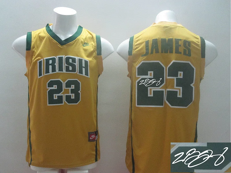 Yellow Basketball Jersey-Irish High School 23 Lebron James Yellow Signature Edition Basketball Jerseys