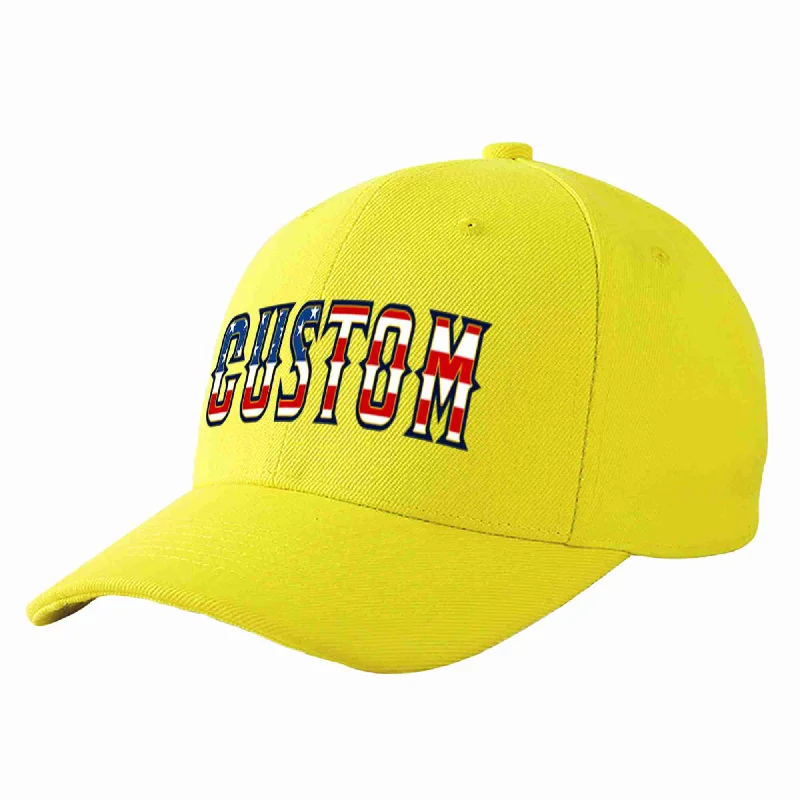 Bachelor Party Baseball Cap-Custom Yellow Vintage USA Flag-Gold Curved Eaves Sport Baseball Cap Design for Men/Women/Youth