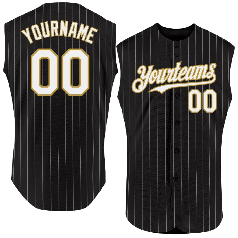 MVP Baseball Jersey-Custom Black White Pinstripe Gray Authentic Sleeveless Baseball Jersey