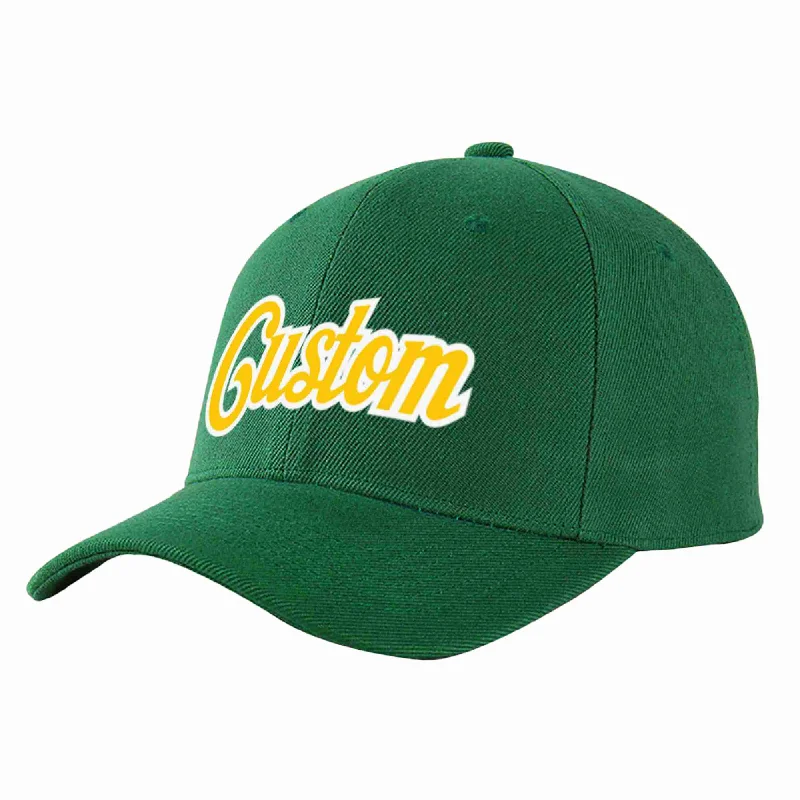 Proposal Baseball Cap-Custom Green Gold-White Curved Eaves Sport Baseball Cap Design for Men/Women/Youth