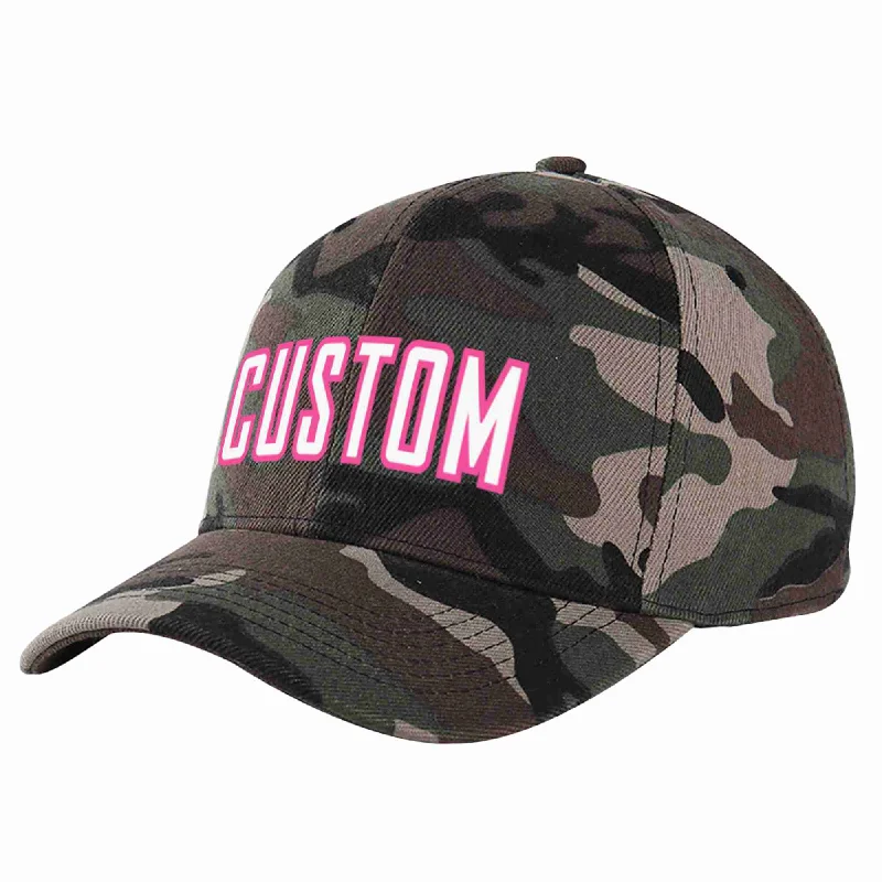 Cycling Baseball Cap-Custom Camo White-Pink Curved Eaves Sport Baseball Cap Design for Men/Women/Youth