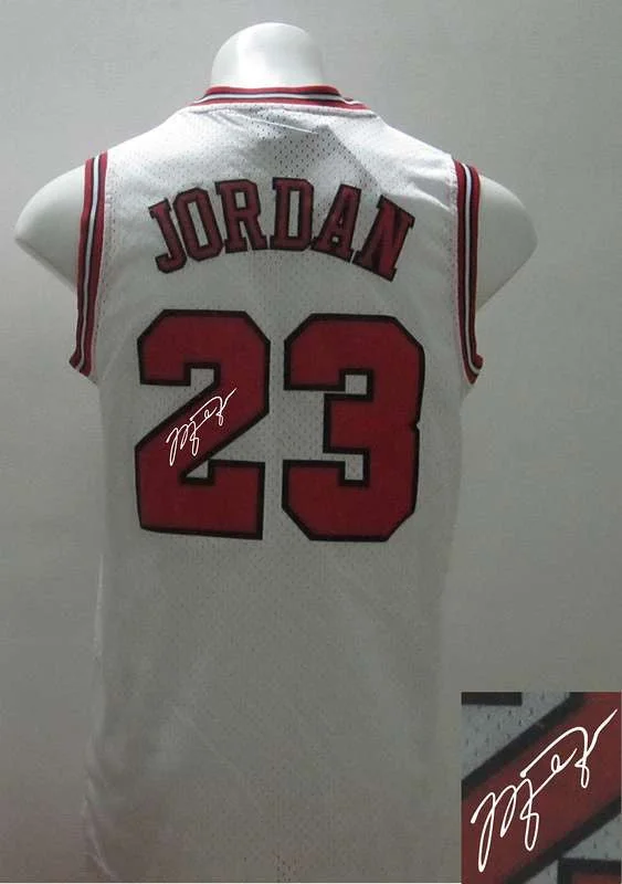 Long Sleeve Basketball Jersey-Bulls 23 Jordan White Mesh Signature Edition Basketball Jerseys