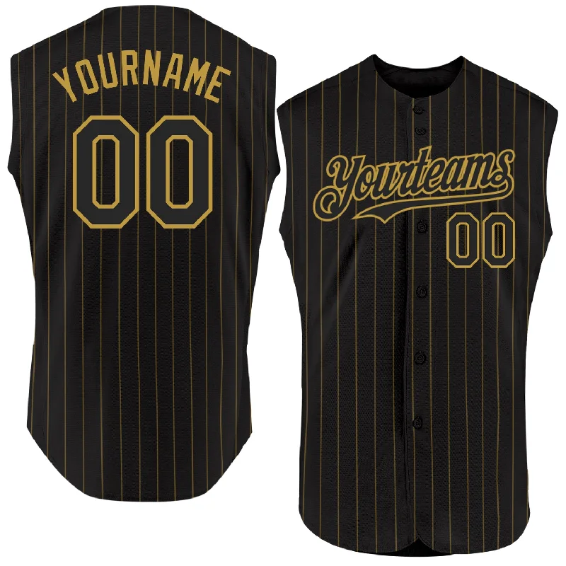 Christmas Baseball Jersey-Custom Black Old Gold Pinstripe Old Gold Authentic Sleeveless Baseball Jersey