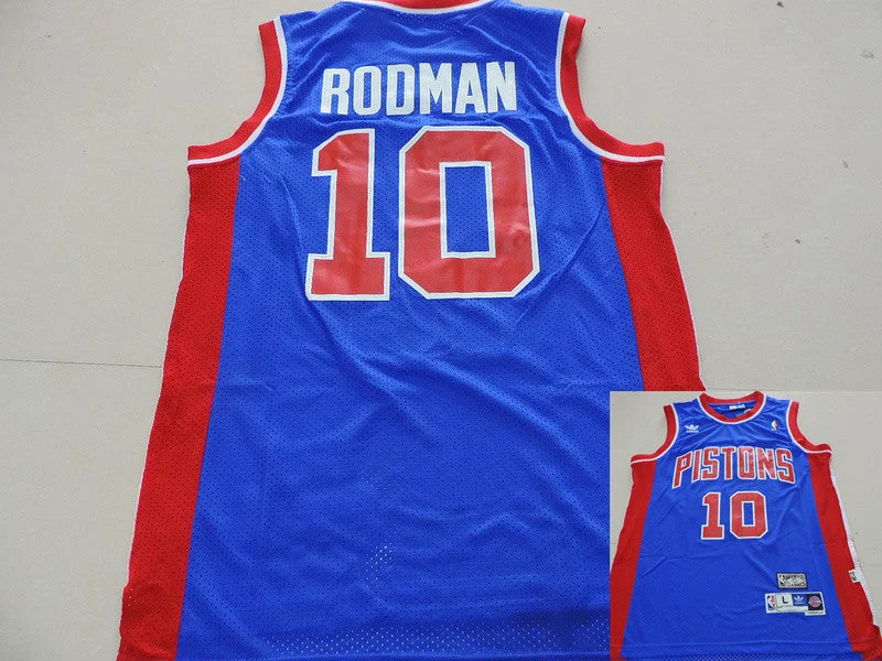 Weatherproof Basketball Jersey-Pistons 10 Rodman Blue Hardwood Classics Basketball Jerseys