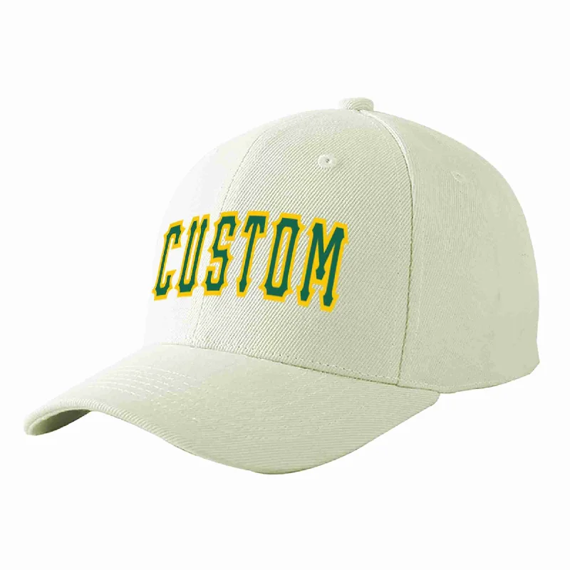 Holiday Baseball Cap-Custom Cream Kelly Green-Gold Curved Eaves Sport Baseball Cap Design for Men/Women/Youth