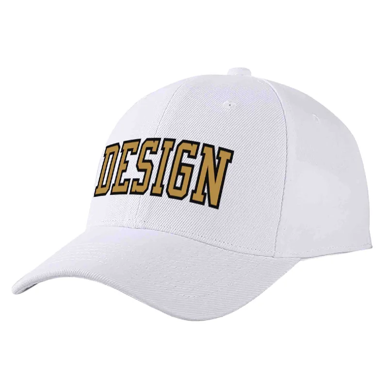 Warehouse Baseball Cap-Custom White Old Gold-Black Curved Eaves Sport Design Baseball Cap