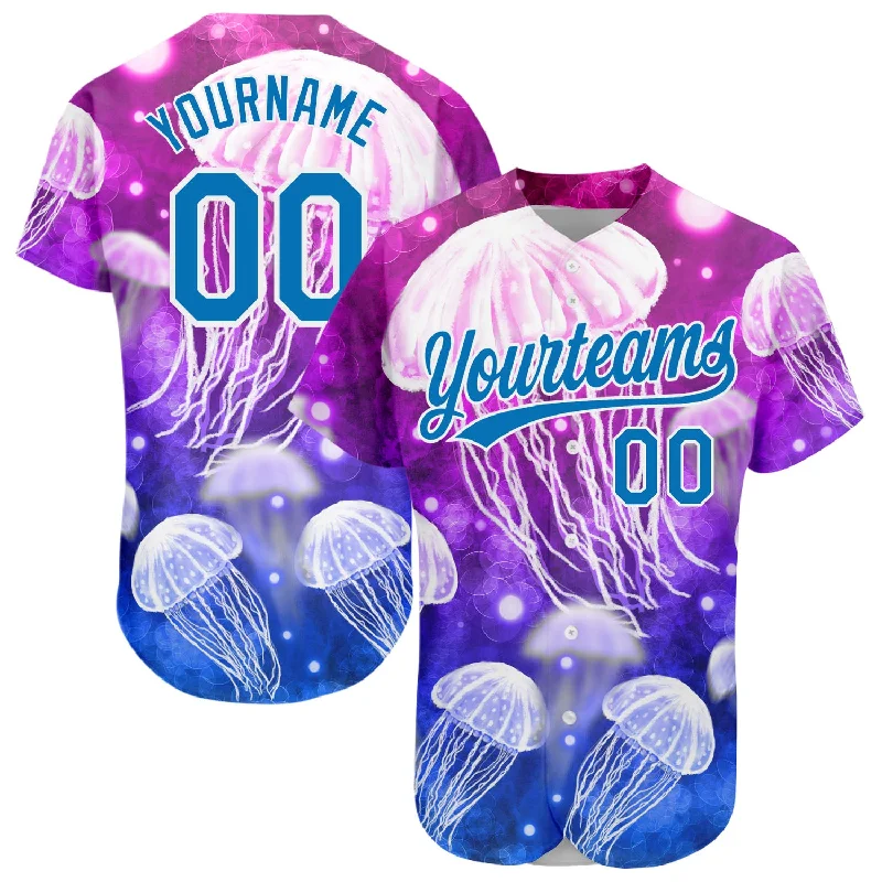 Red Baseball Jersey-Custom Purple Blue-White 3D Pattern Design Jellyfish Authentic Baseball Jersey