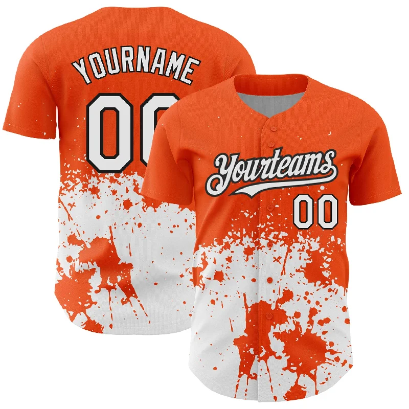 Performance Baseball Jersey-Custom Orange White-Black 3D Pattern Design Abstract Splash Grunge Art Authentic Baseball Jersey