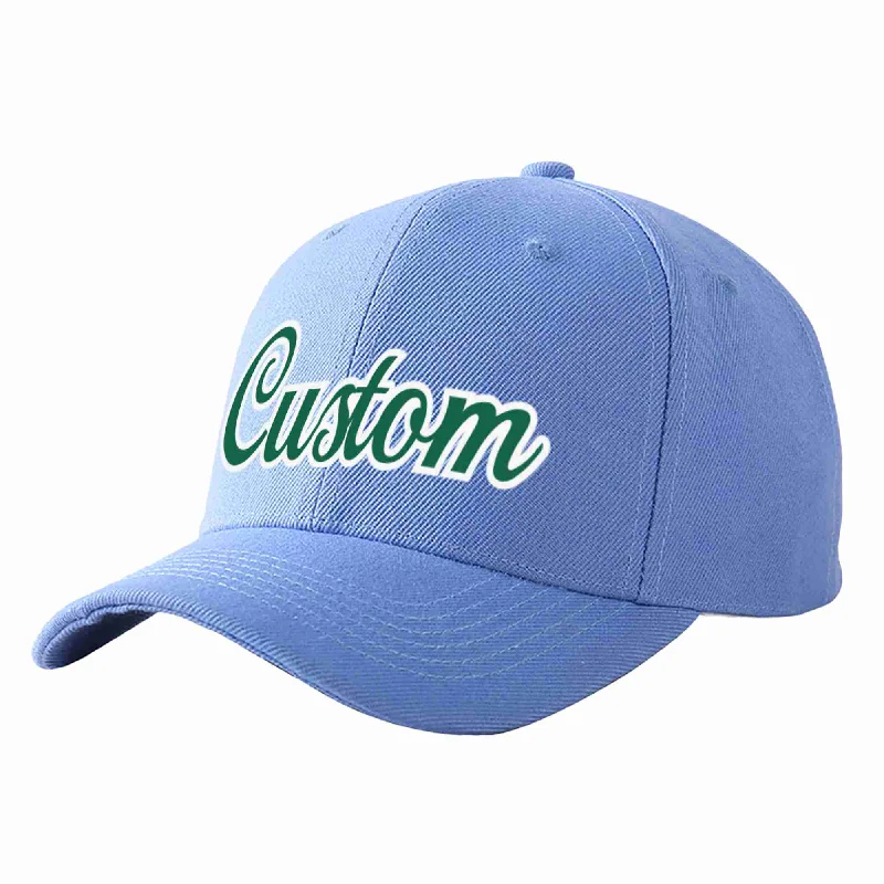 Anime Baseball Cap-Custom Sky Blue Kelly Green-White Curved Eaves Sport Baseball Cap Design for Men/Women/Youth