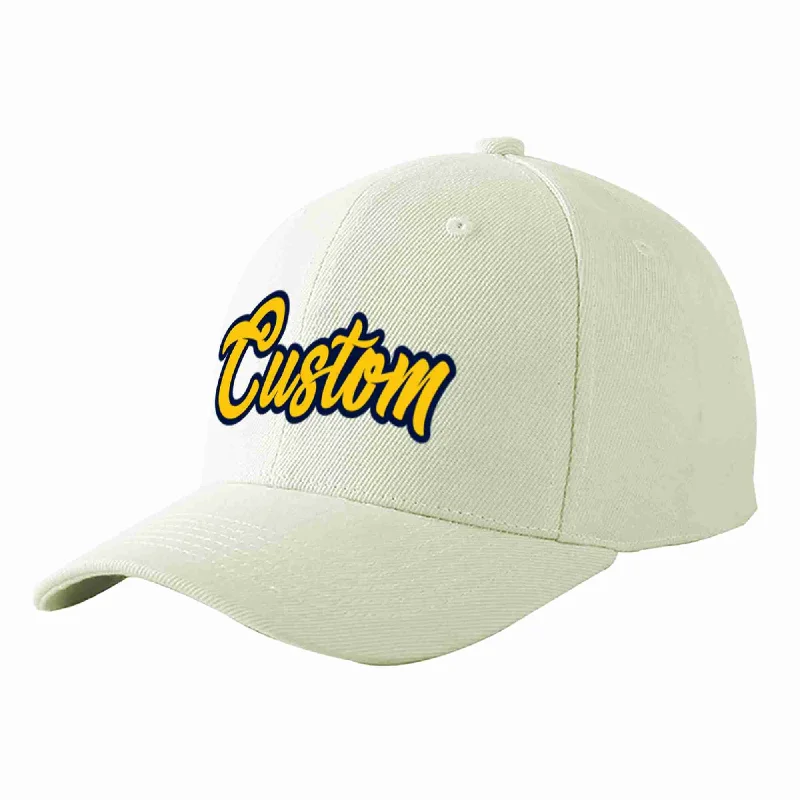 Racing Baseball Cap-Custom Cream Gold-Navy Curved Eaves Sport Baseball Cap Design for Men/Women/Youth