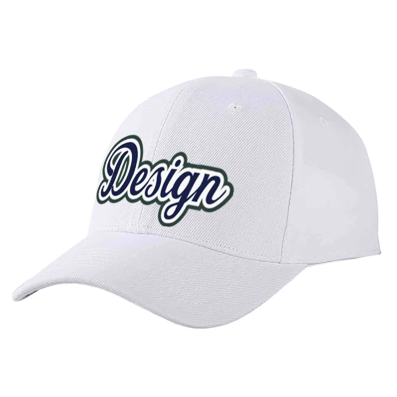 Breathable Mesh Baseball Cap-Custom White Navy-White Curved Eaves Sport Design Baseball Cap