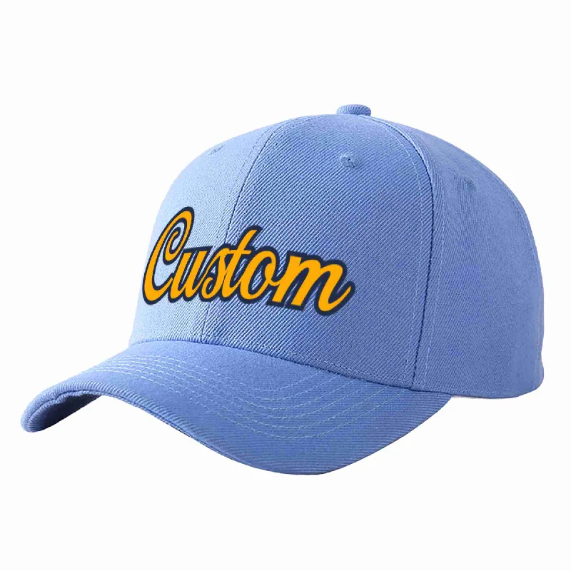 Beach Baseball Cap-Custom Sky Blue Yellow-Navy Curved Eaves Sport Baseball Cap Design for Men/Women/Youth