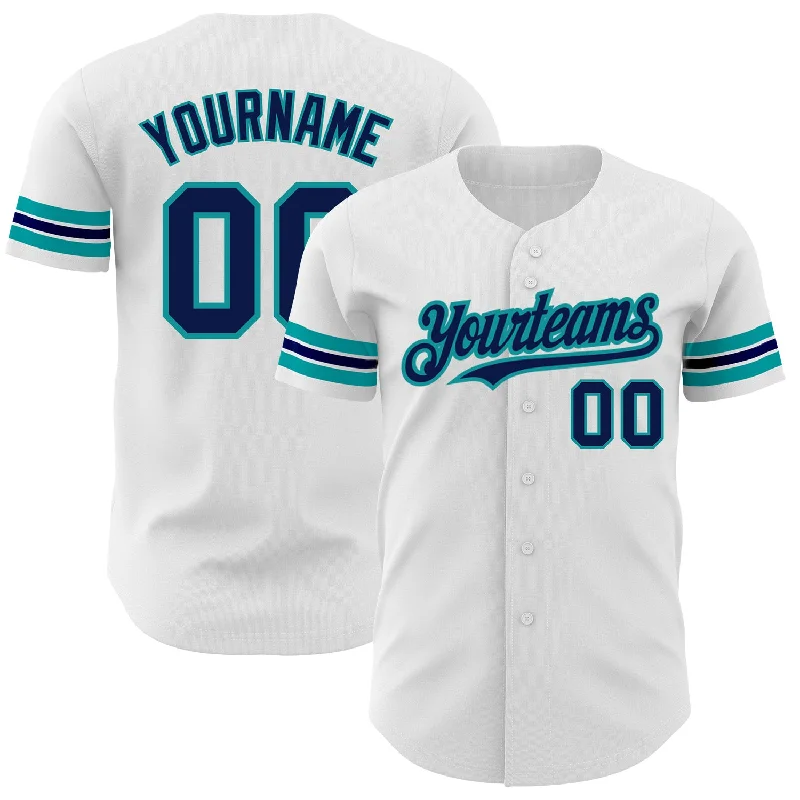 Logo Baseball Jersey-Custom White Navy-Teal Authentic Baseball Jersey