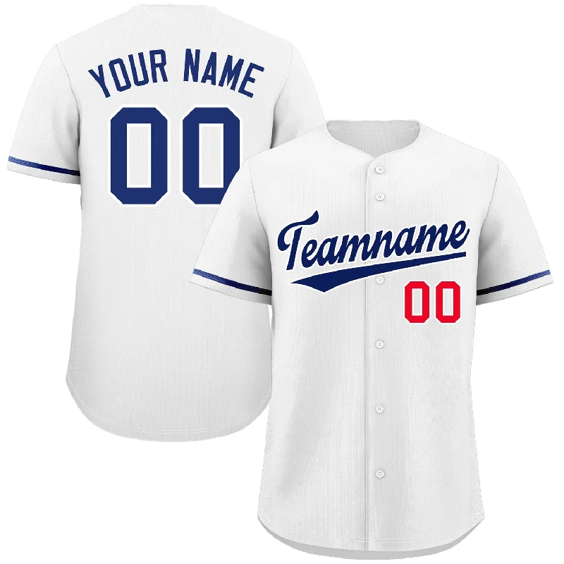 Short Sleeve Baseball Jersey-Custom White Royal-Red Classic Style Authentic Baseball Jersey