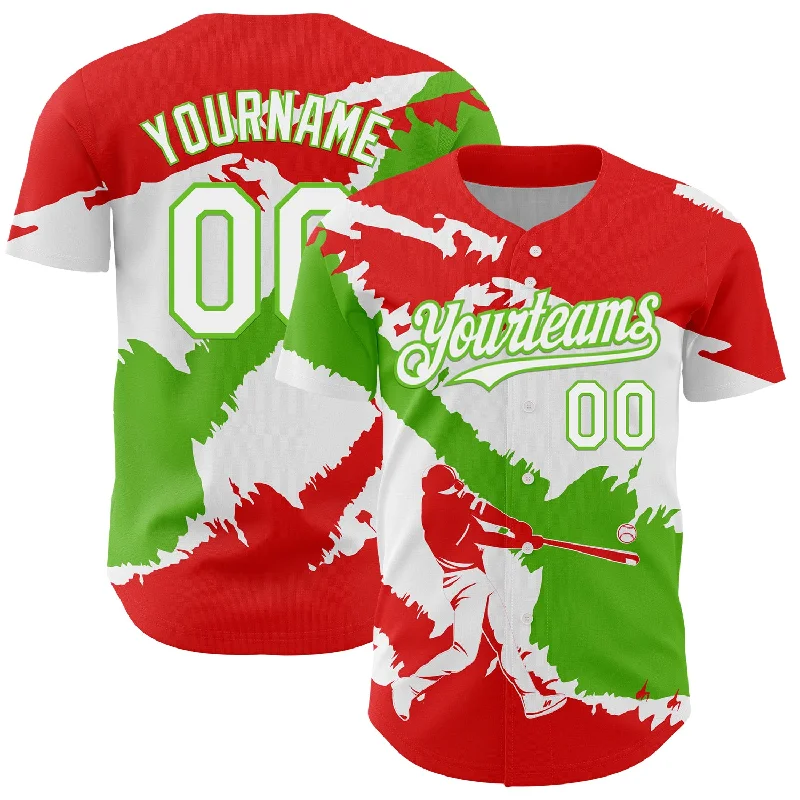 Softball League Baseball Jersey-Custom Fire Red White-Aurora Green 3D Peru Peruvian Flag Authentic Baseball Jersey