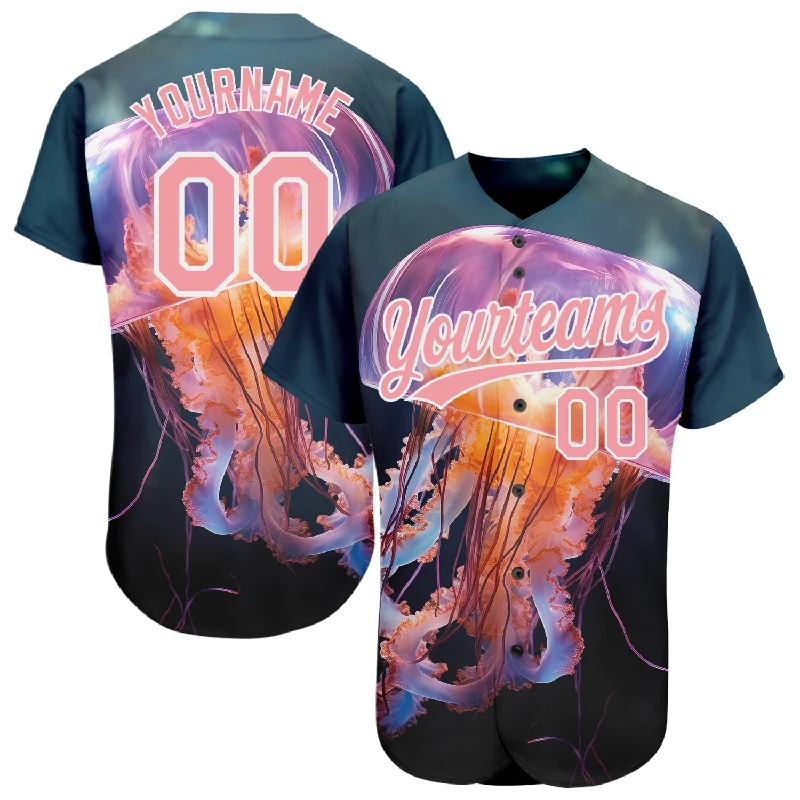 Gold Baseball Jersey-Custom Navy Medium Pink-White 3D Pattern Design Jellyfish Swimming In The Water Authentic Baseball Jersey